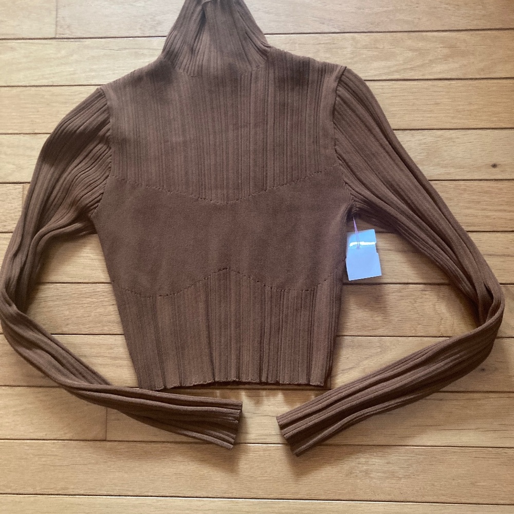 NWT Zara Brown Ribbed Cropped Sweater Sz S